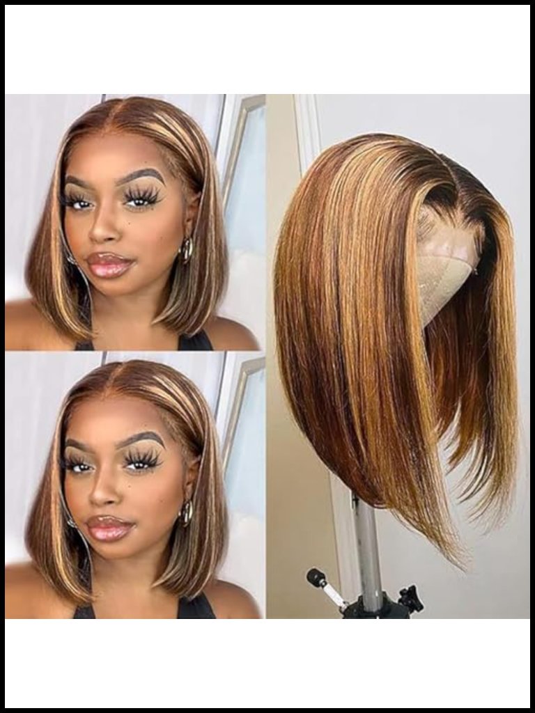100% Brazilian Human Hair Short Honey Blonde Bob Lace Front Wig Glueless 180%